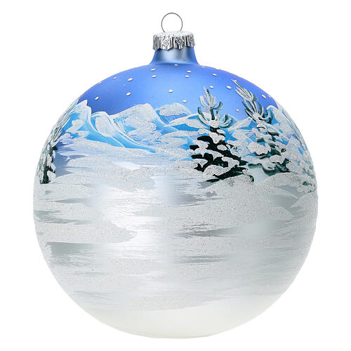 Bola árvore de Natal vidro paisagem azul-branco 150 mm 5