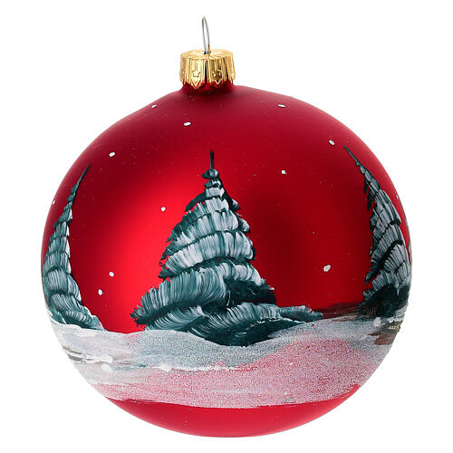 Weihnachtsbaumkugel, Geburt Christi, Decoupage, aus mundgeblasenem Glas, rotmatt, Ø 10 cm 4