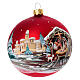 Christmas bauble with Nativity, decoupage on red background, 4 in, blown glass s4