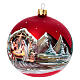 Red Christmas Nativity Scene Decoupage Blown Glass Bauble 100mm s2