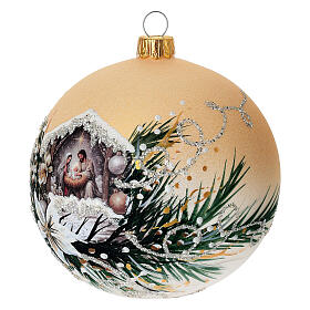 Bola navideña Natividad blanco oro 100 mm vidrio soplado