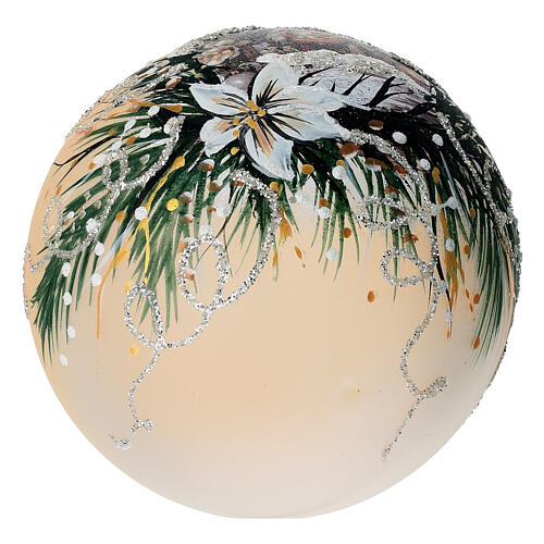 Pallina natalizia Natività bianco oro 100 mm vetro soffiato 4