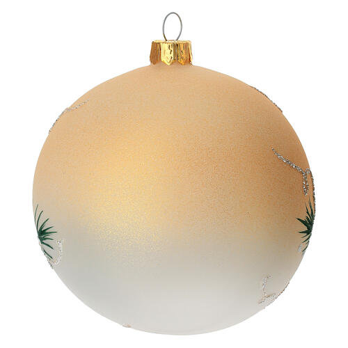 Pallina natalizia Natività bianco oro 100 mm vetro soffiato 5