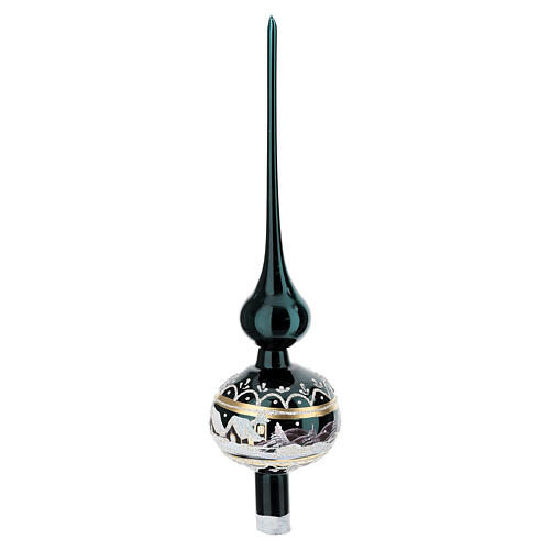 Punta de Navidad paisaje pintado verde inglés 36 cm vidrio soplado 1