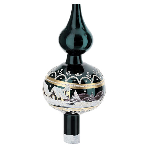 Christmas tree topper painted English green landscape 36 cm blown glass 2