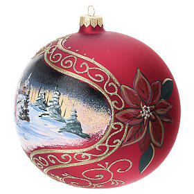 Weihnachtskugel, Schneemann aus mundgeblasenem Glas – Ø 15 cm, rot matt, Decoupage