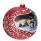 Matte red Christmas ball, 6 in, blown glass with decoupage, snowy landscape with snowman s3