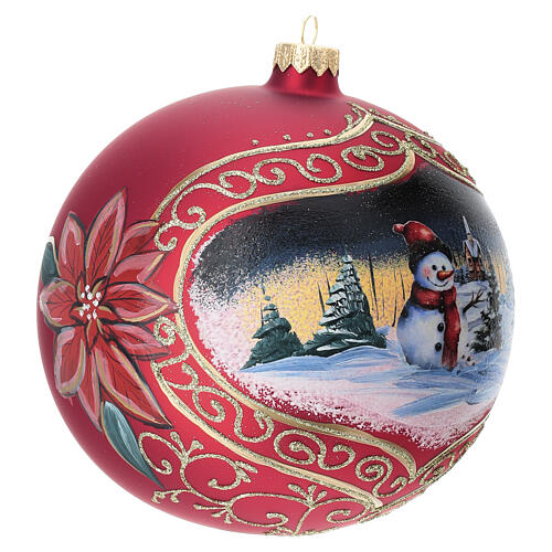 Pallina natalizia pupazzo neve rosso opaco 150 mm decoupage vetro soffiato 3