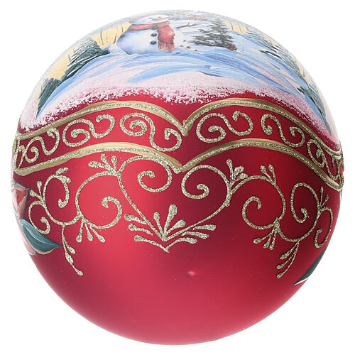 Pallina natalizia pupazzo neve rosso opaco 150 mm decoupage vetro soffiato 5