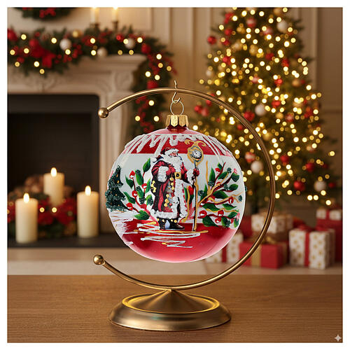 Pallina Babbo Natale dipinta a mano vetro soffiato 100 mm  2