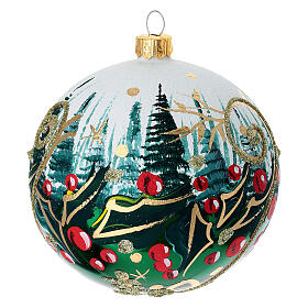 Christmas ball with hand-painted green holly, 4 in, blown glass