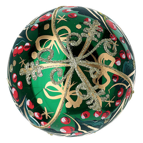 Boule de Noël verte houx 100 mm verre soufflé peinte à la main 4
