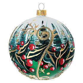 Pallina Natale verde agrifoglio 100 mm vetro soffiato dipinto a mano