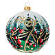 Pallina Natale verde agrifoglio 100 mm vetro soffiato dipinto a mano s1