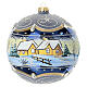 Blue painted blown glass Christmas bauble with snowy landscape, 6 in s1