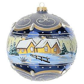 Boule bleue paysage peint verre soufflé 150 mm