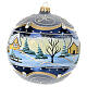 Boule bleue paysage peint verre soufflé 150 mm s4