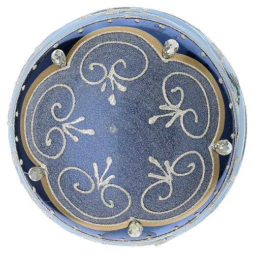 Blue painted landscape blown glass Christmas bauble 150 mm 7