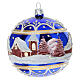 Christmas ball with glossy blue background, snowy landscape, 4 in, blown glass s3
