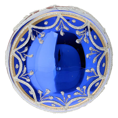 Boule de Noël paysage fond bleu brillant 100 mm verre soufflé 10