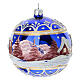 Boule de Noël paysage fond bleu brillant 100 mm verre soufflé s4