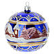 Pallina di Natale paesaggio fondo blu lucido 100 mm vetro soffiato s7