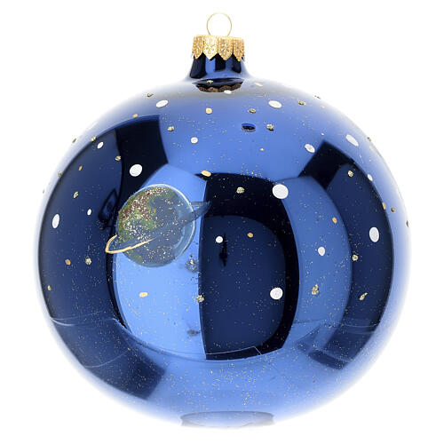 Weihnachtsbaumkugel, Weihnachtsmann mit Rentierschlitten, aus mundgeblasenem Glas, blau, Decoupage, Ø 15 cm 5