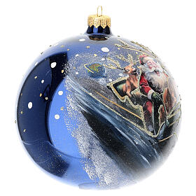 Boule de Noël Père Noël en découpage bleu brillant 150 mm verre soufflé
