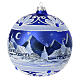 Weihnachtsbaumkugel, nächtliche Winterlandschaft, aus mundgeblasenem Glas, blau, handbemalt, Ø 15 cm s3