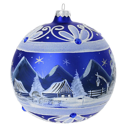 Bola azul paisaje invernal nocturno vidrio soplado 150 mm 4