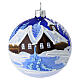 Box of 2 blue winter landscape balls, 3 in, blown glass s2