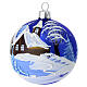 Box of 2 blue winter landscape balls, 3 in, blown glass s3