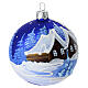 Box of 2 blue winter landscape balls, 3 in, blown glass s4
