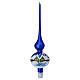 Blue satin Christmas tree topper with hand-painted snowy landscape, blown glass, 14 in s1