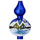 Blue satin Christmas tree topper with hand-painted snowy landscape, blown glass, 14 in s2