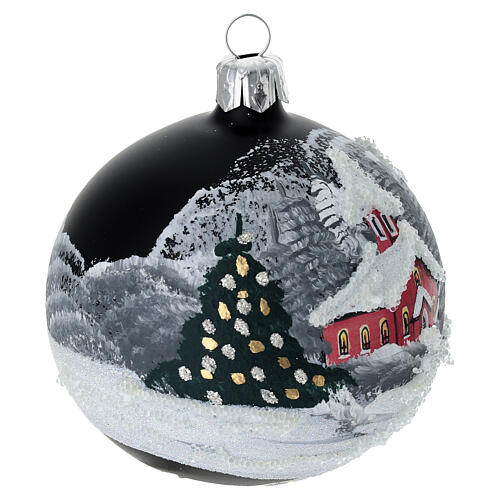 Set 2 palline paesaggio invernale nero opaco vetro soffiato 80 mm 4