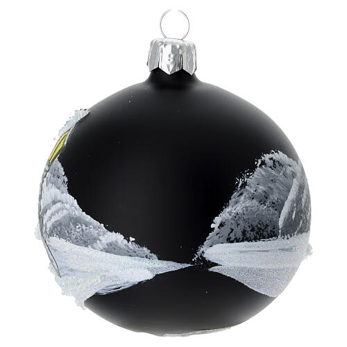 Set 2 palline paesaggio invernale nero opaco vetro soffiato 80 mm 5