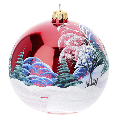 Bola de Natal vermelha paisagem pintada Pai Natal vidro soprado 120 mm 3