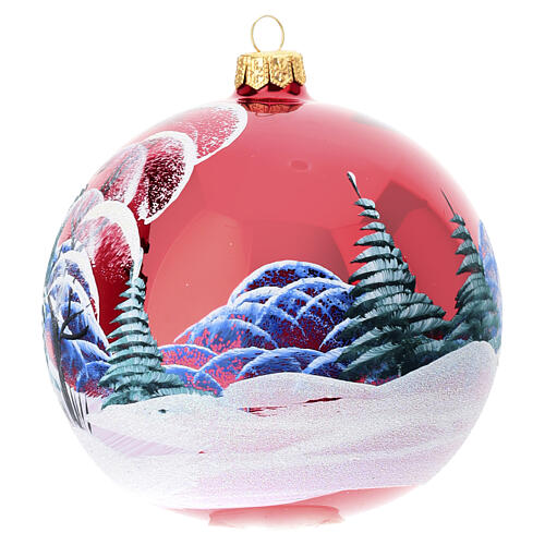 Bola de Natal vermelha paisagem pintada Pai Natal vidro soprado 120 mm 3