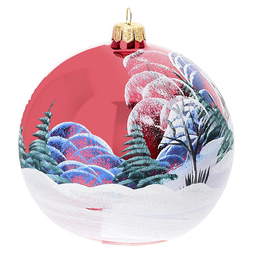 Red blown glass tree ornament with Santa landscape  120 mm 4