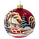 Set of 2 matte red Christmas balls with painted landscape, 3 in, blown glass s3