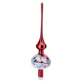Punta árbol rojo paisaje Papá Noel vidrio soplado 36 cm