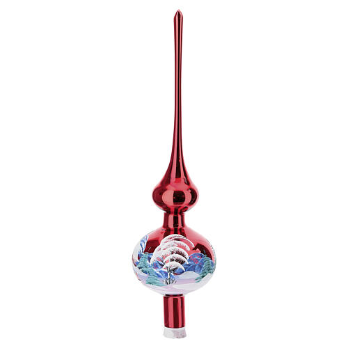 Ponteira árvore de Natal vermelha paisagem Pai Natal vidro soprado 36 cm 3