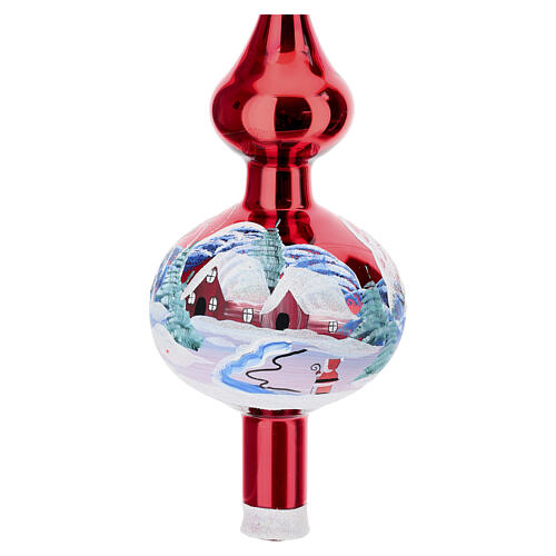 Red tree topper Santa Claus landscape blown glass 36 cm 2