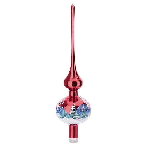 Red tree topper Santa Claus landscape blown glass 36 cm 5