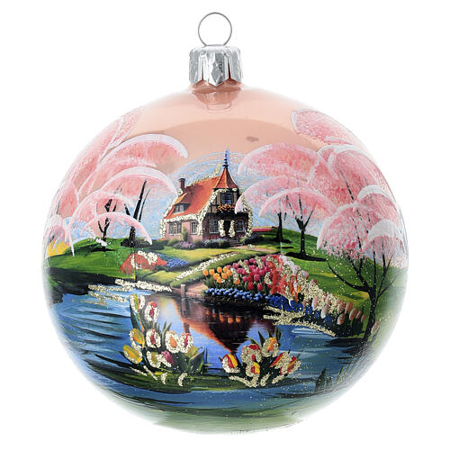 Set of 4 blown glass Christmas balls, 4 seasons, hand-painted, 4 in 2