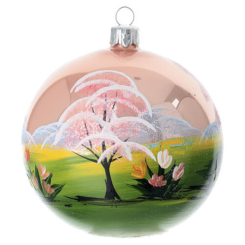 Set of 4 blown glass Christmas balls, 4 seasons, hand-painted, 4 in 6