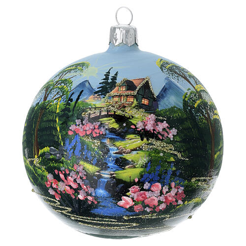 Set 4 bolas de Navidad de vidrio soplado 4 estaciones decoración a mano 100 mm 3