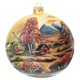 Weihnachtskugel aus mundgeblasenem Glas, goldfarbenes Dekor mit herbstlicher Landschaft – Ø 15 cm