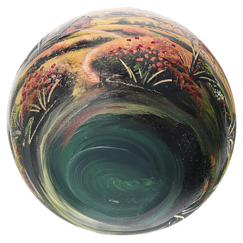 Weihnachtskugel aus mundgeblasenem Glas, goldfarbenes Dekor mit herbstlicher Landschaft – Ø 15 cm 5